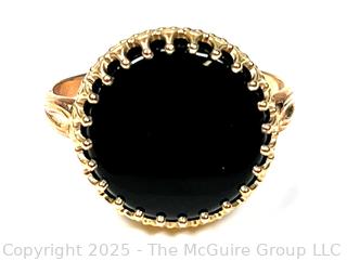 14KT Yellow Gold and Black Onyx Disc Mounted Ring ????? Double check metal ?????