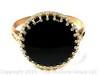 14KT Yellow Gold and Black Onyx Disc Mounted Ring ????? Double check metal ?????