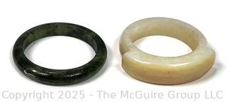 Two (2) Carved Rings in Nephite Jade and Jadeite Jade.