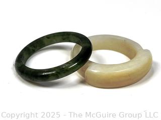 Two (2) Carved Rings in Nephite Jade and Jadeite Jade.