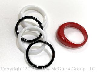 Five (5) Stackable Rings in Red Coral and Black & White Glass