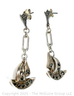 Pair of Sterling Silver with Marcasite Earrings. 