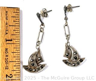 Pair of Sterling Silver with Marcasite Earrings. 