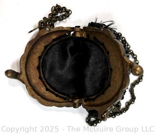 Small Black Glass Beaded Antique Evening Bag with Chain.