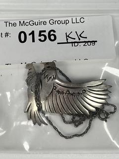 Sterling Silver Native American Navajo Flying Eagle Brooch Pendant Signed by artist HIJE on Chain