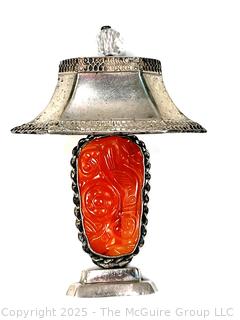 Sterling Silver with Carved Carnelian Stone Center Lamp Shaped Pendant.  