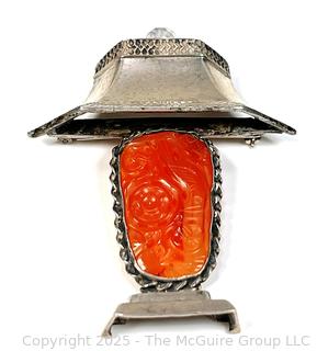 Sterling Silver with Carved Carnelian Stone Center Lamp Shaped Pendant.  