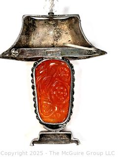 Sterling Silver with Carved Carnelian Stone Center Lamp Shaped Pendant.  