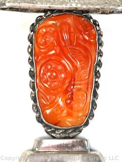 Sterling Silver with Carved Carnelian Stone Center Lamp Shaped Pendant.  