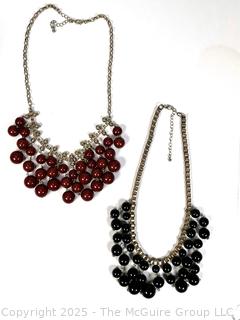 Two (2) Graduated Bead Necklaces on Box Chains in Red and Black