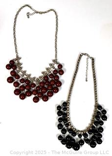 Two (2) Graduated Bead Necklaces on Box Chains in Red and Black