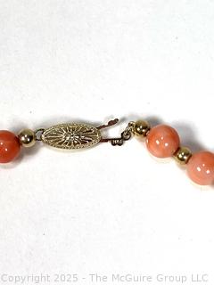 Round Pink Coral Bead Necklace with 14Kt Yellow Gold Beads and Clasp