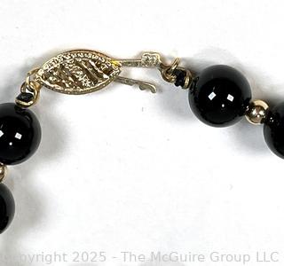 Black Onyx Bead Necklace and Matching Bracelet with 14Kt Yellow Findings