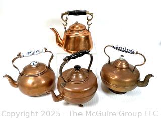 Four (4) Copper Tea Kettles