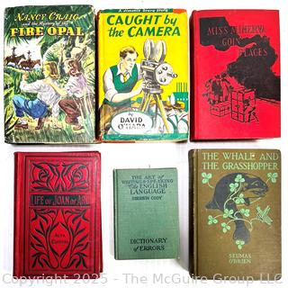 Six (6) Children's Book Including Fire Opal, Caught by the Camera, Miss Minerva Goin’ Places, Life of Joan of Arc, The Whale and the Grasshopper and The Art of Speaking and Writing