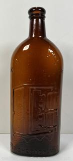 Amber Brown Warner's Safe Kidney & Liver Cure Rochester NY Embossed Bottle. 10"T