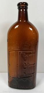 Amber Brown Warner's Safe Kidney & Liver Cure Rochester NY Embossed Bottle. 10"T