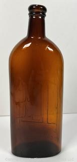 Amber Brown Warner's Safe Kidney & Liver Cure Rochester NY Embossed Bottle. 10"T