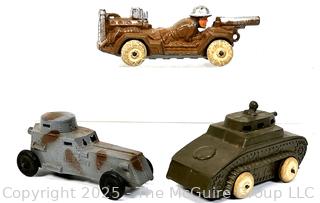 Three (3) WWII Era Armored US Army Vehicle Truck Toys