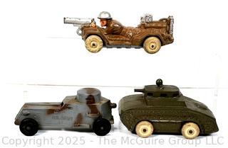 Three (3) WWII Era Armored US Army Vehicle Truck Toys