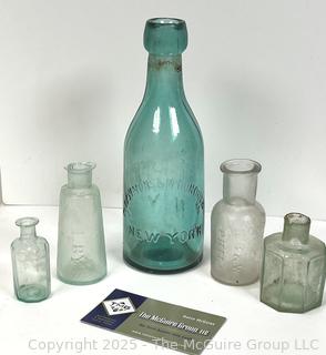 Five (5) Pre Civil War Hand Blown Bottles Including Three with Pontil Marks.