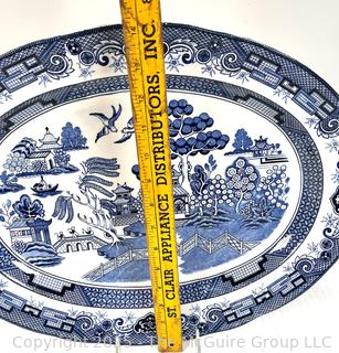 Porcelain Blue Willow Serving Platter Made By Heritage Mint, 18" L