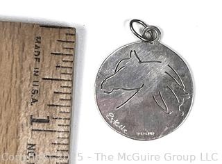 Sterling Silver Engraved Horse Pendant Signed by Artist Estelle