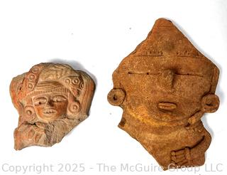 Pre-Columbian Mayan Mesoamerican Clay Artifact Fragments Featuring Heads and Faces