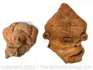 Pre-Columbian Mayan Mesoamerican Clay Artifact Fragments Featuring Heads and Faces