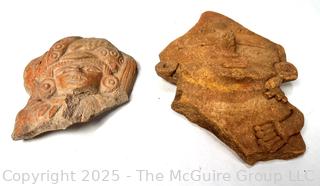 Pre-Columbian Mayan Mesoamerican Clay Artifact Fragments Featuring Heads and Faces