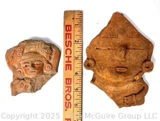 Pre-Columbian Mayan Mesoamerican Clay Artifact Fragments Featuring Heads and Faces