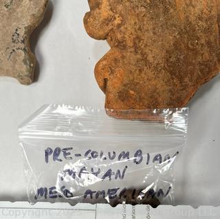 Pre-Columbian Mayan Mesoamerican Clay Artifact Fragments Featuring Heads and Faces