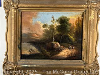 Pair of Gilt Framed Oil on Board ???? Bucolic Scenes, Unsigned