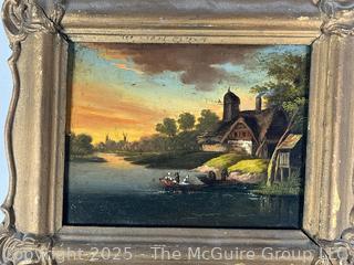 Pair of Gilt Framed Oil on Board ???? Bucolic Scenes, Unsigned