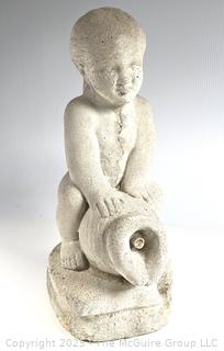 Cement Outdoor Garden Statue of Boy with Water Jug