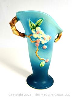 Blue Roseville Pottery Apple Blossom Vase