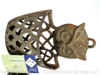 Two (2) Metal Garden Items Including Owl Wall Mount Basket and Navy Bell