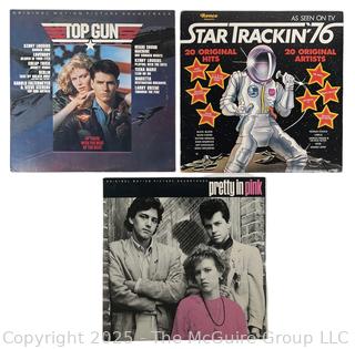 Three (3) Vinyl LP Record Albums: Top Gun (Original Motion Picture Soundtrack), Star Trackin' '76 and Pretty In Pink (Original Motion Picture Soundtrack)