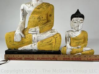 Two (2) Carved and Painted Wooden Buddha Sculptures