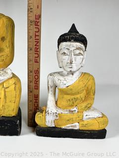 Two (2) Carved and Painted Wooden Buddha Sculptures