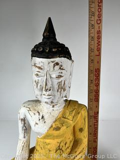 Two (2) Carved and Painted Wooden Buddha Sculptures