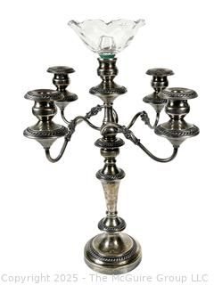 19th Century Silver Plate Five (5) Arm Candelabra (Note: Glass Shade was found to be broken and has been removed from the Lot. 02-04-2025 @ 10:48am ET)