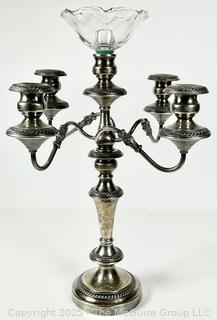 19th Century Silver Plate Five (5) Arm Candelabra (Note: Glass Shade was found to be broken and has been removed from the Lot. 02-04-2025 @ 10:48am ET)