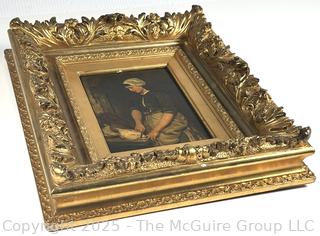 Ornate Gilt Wood Framed Oil on Board of Fisherman's Wife Signed by Dutch Artist Bernardus Johannes (Bernard) Blommers (1845-1914)