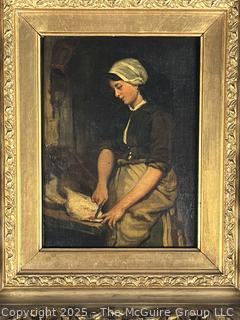 Ornate Gilt Wood Framed Oil on Board of Fisherman's Wife Signed by Dutch Artist Bernardus Johannes (Bernard) Blommers (1845-1914)