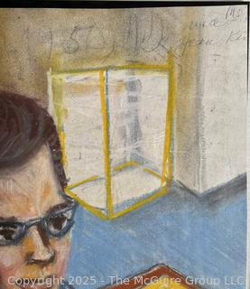 Unframed Pastel Crayon on Paper of Woman with Glasses, Unsigned