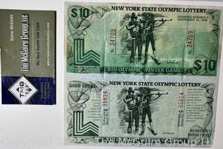 Collection of Vintage 1979 10 Dollars $10 New York State Olympic Winter Games Lottery Tickets