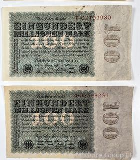 ??????????????? Large collection of German Banknotes. Various denominations. Dated 1923. Reichsbanknotes