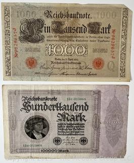 ??????????????? Large collection of German Banknotes. Various denominations. Dated 1923. Reichsbanknotes