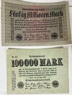 ??????????????? Large collection of German Banknotes. Various denominations. Dated 1923. Reichsbanknotes